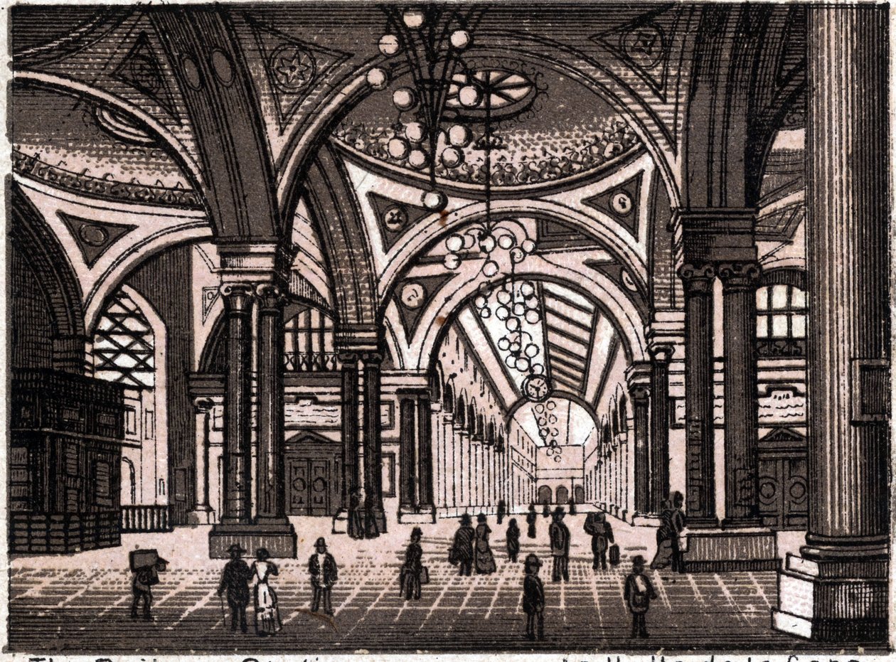 Stuttgart, Germany: view of the railway station hall. The world illustrates 168 views. Undated (end of 19th century) by Unknown artist