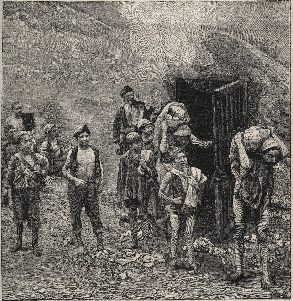 Sulfur Mining in Sicily, Drawing by Unknown artist