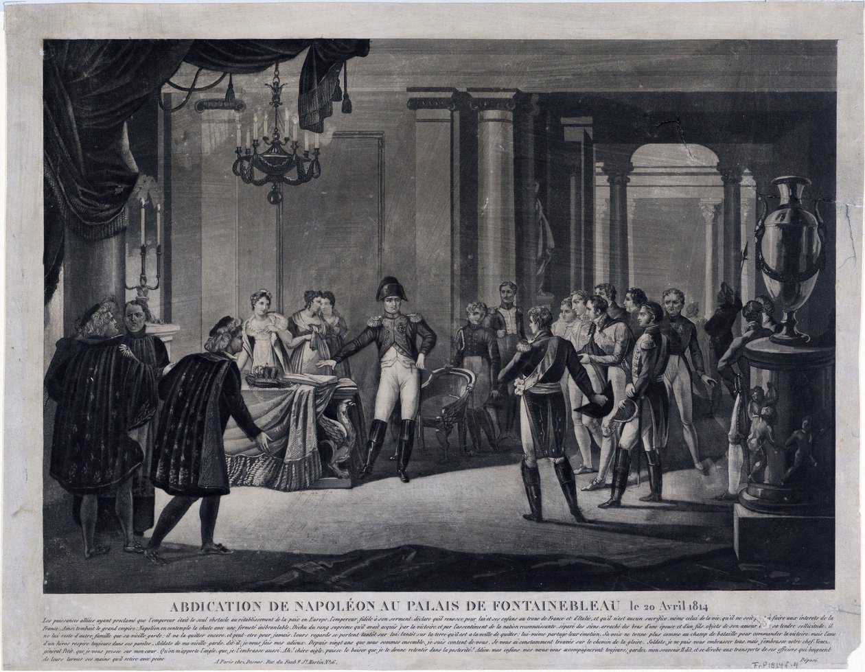 The Abdication of Napoleon at Fontainebleau on 11 April 1814 (engraving) by Unknown artist