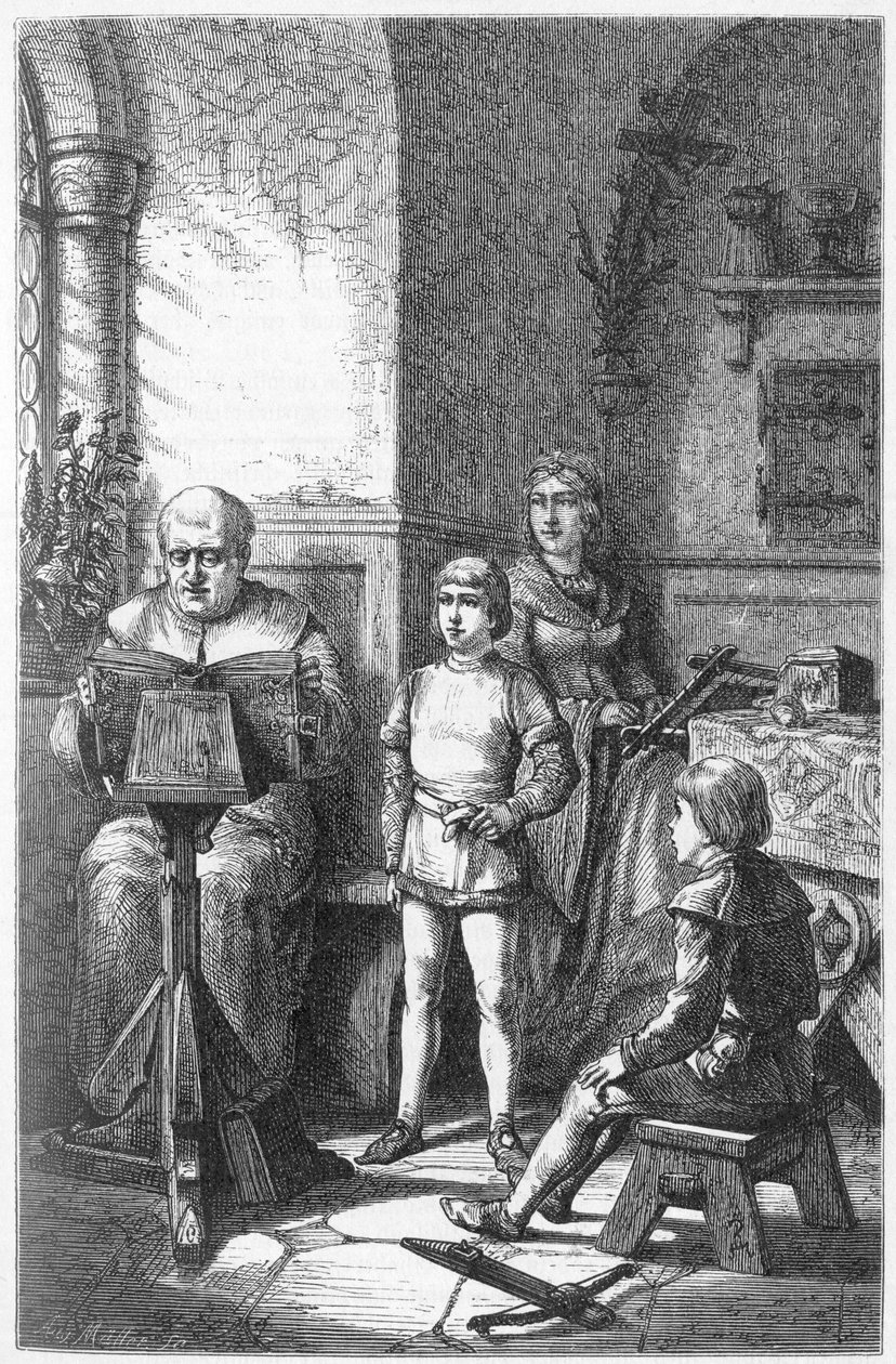 The Constance Eveque reads the German history in Conrad, known as Conradin de Hohenstaufen and Frederic I of Baden-Baden by Unknown artist