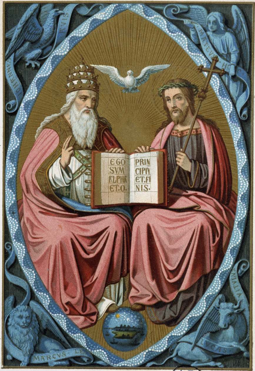 The Holy Trinity - chromolithograph 19th century, after a 15th century document by Unknown artist