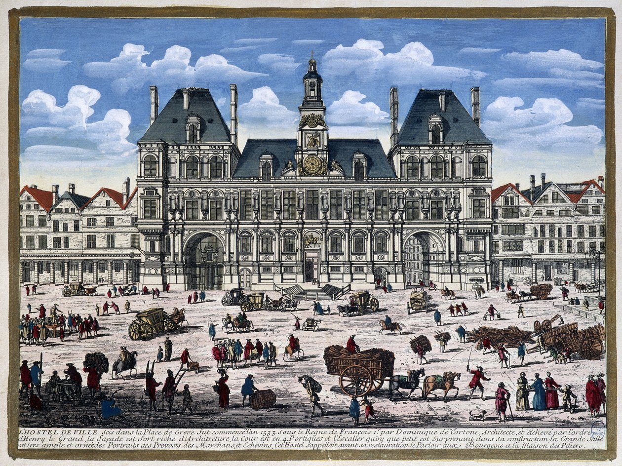 The Hôtel de Ville de Paris and Its Square in the 16th Century - Engraving by Unknown artist