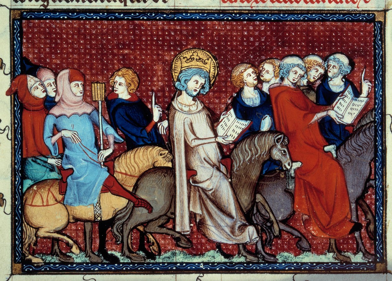 The King of France Louis IX (Saint Louis) Telling His Hours to His Chaplains from the Manuscript Life and Miracles of Saint Louis by William of Saint Pathus by Unknown artist