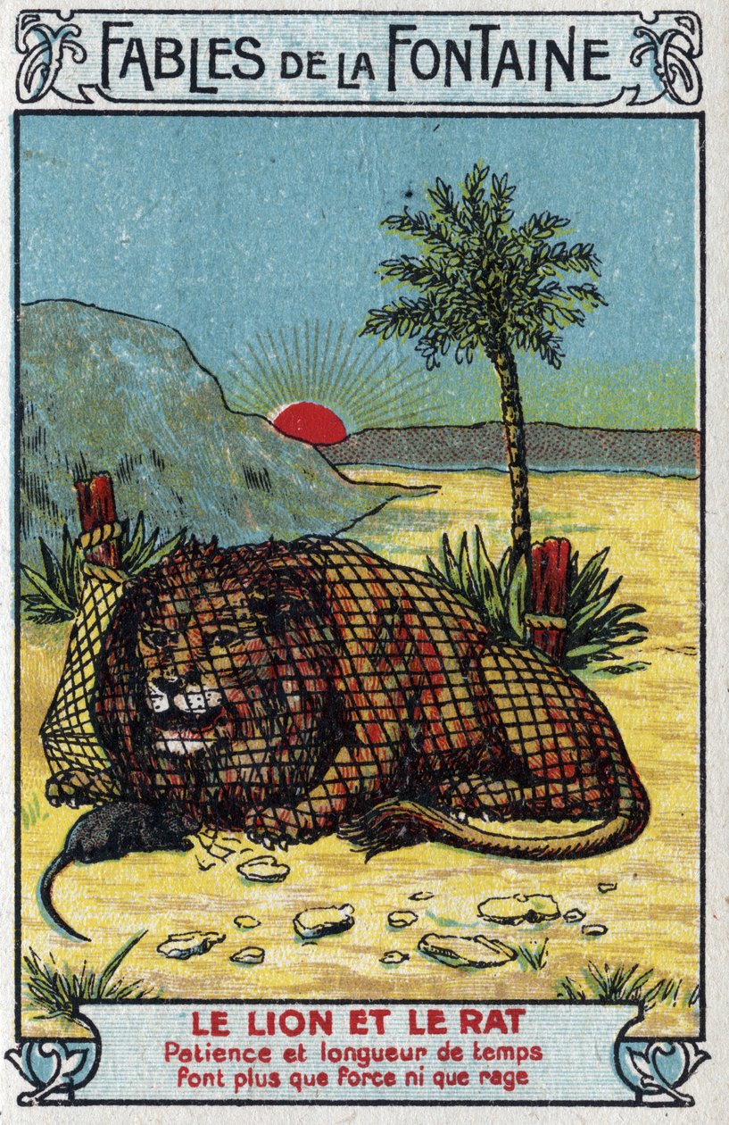 The Lion and the Rat - Fables by Jean de La Fontaine (1621-95) - Chromolithography of the end of the 19th century Private Collection by Unknown artist