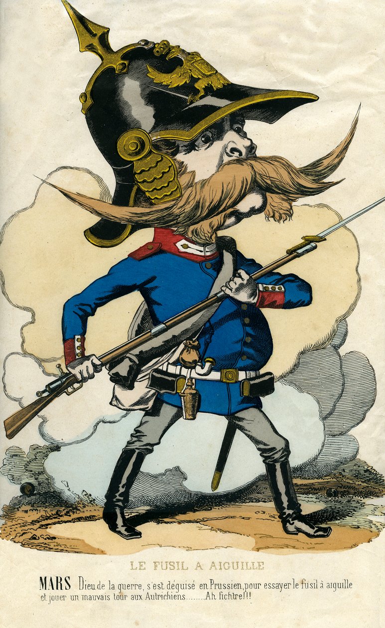 The Needle Rifle - Portrait of Otto Von Bismarck - Caricature by Unknown artist