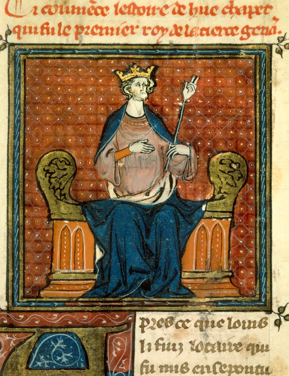 The Rite of Hugues Capet in 988. Miniature from a manuscript of the ...