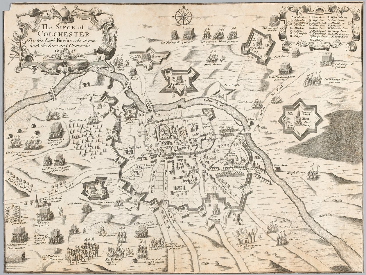 The Siege of Colchester by the Lord Fairfax, as it was with the line and outworks 1648 by Unknown artist