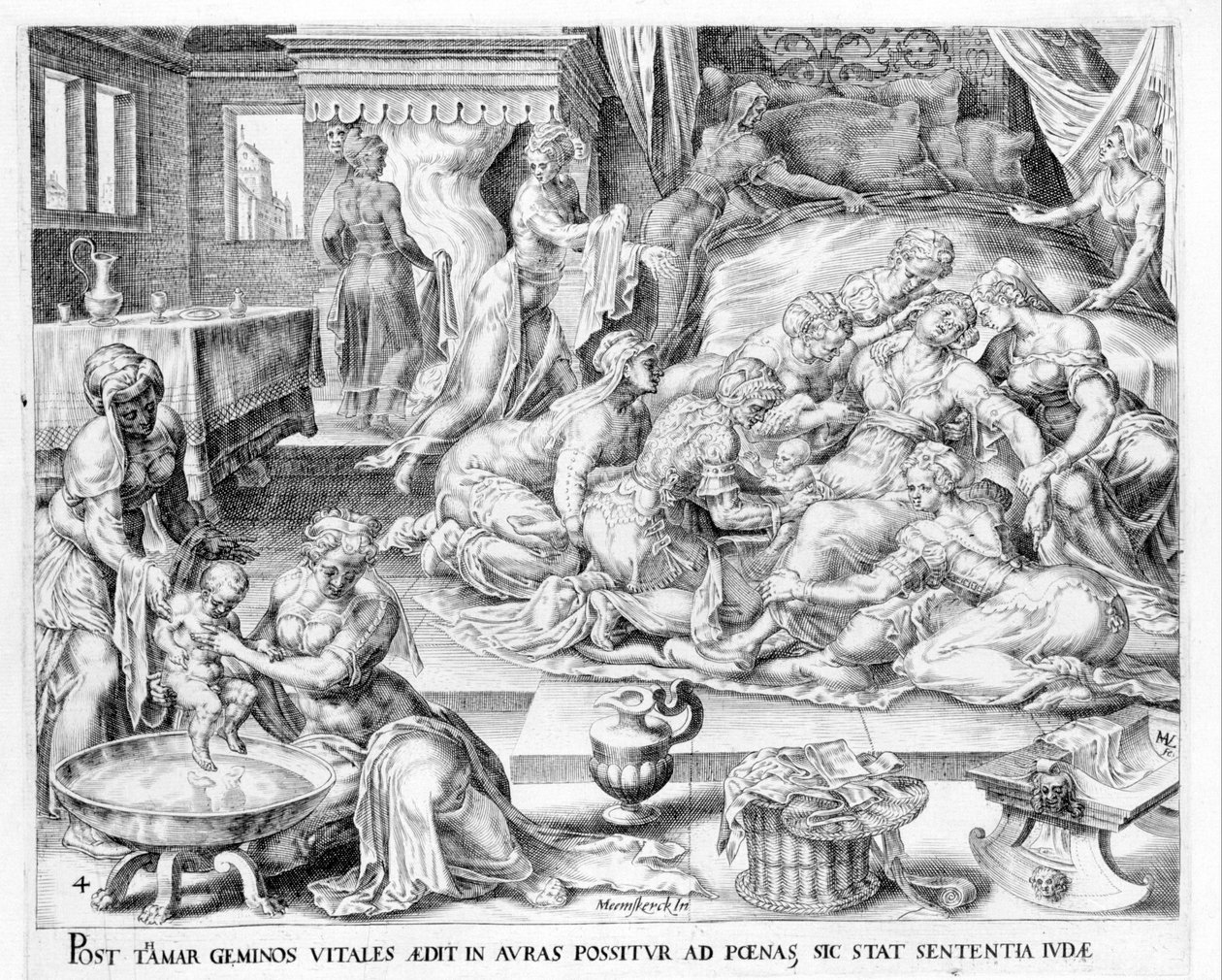 The birth of Thamar. 17th century engraving by Antonio Blocklaus by Unknown artist