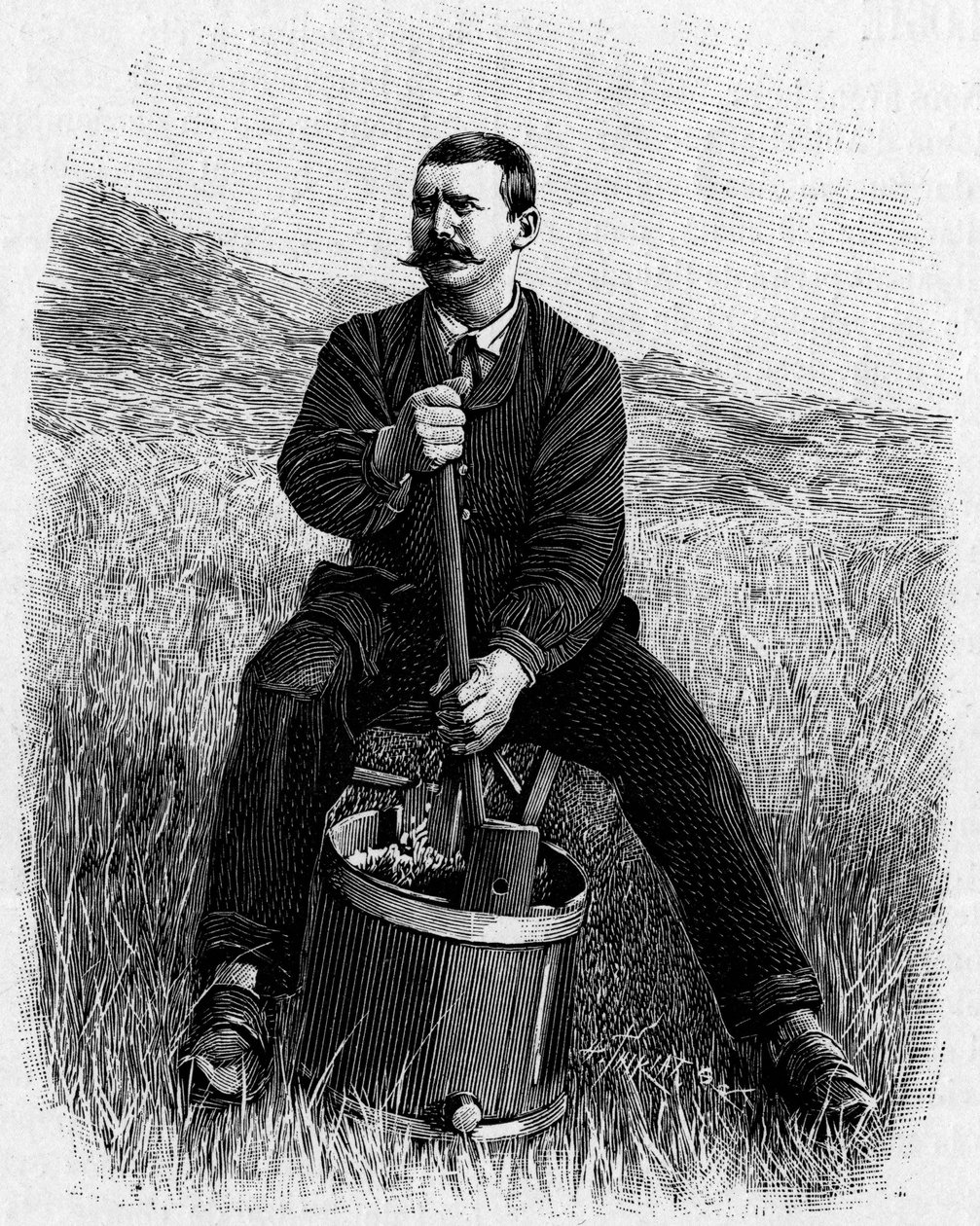 The dairy industry in France - manufacture of whey butter: dam in Lozere. Engraving in 