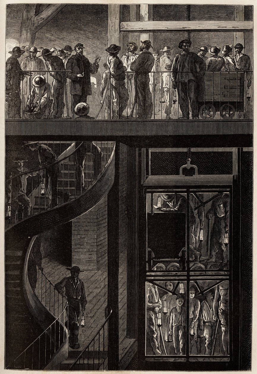 The Descent of Miners into the Underground Galleries of the Creusot Coal Mines by Unknown artist