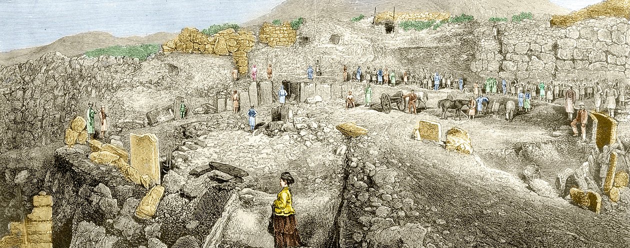 The Excavations at Mycenae Led by Heinrich Schliemann by Unknown artist