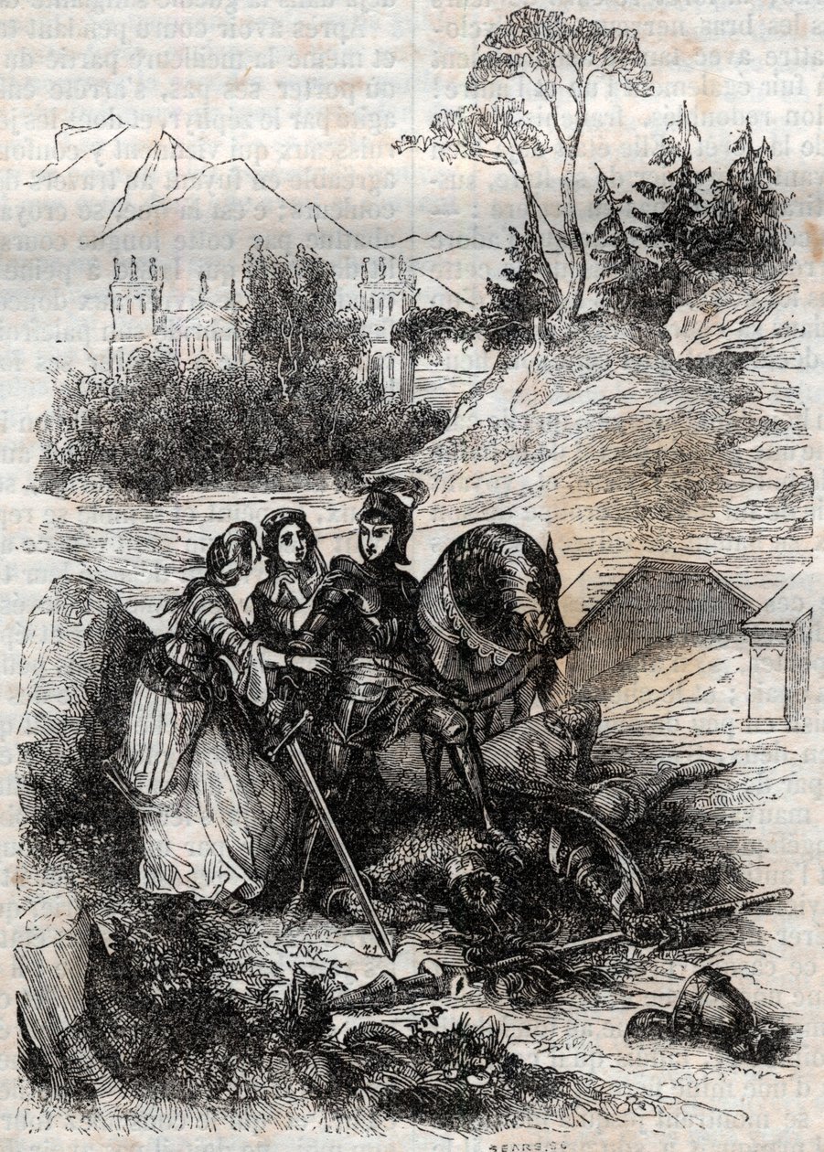 The Giant Eriphile Defeated by Roger - Engraving of 1851 from 