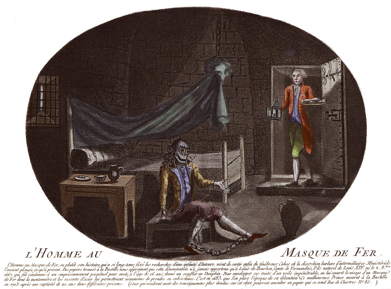The man in the Iron Mask in prison - anonymous engraving by Unknown artist