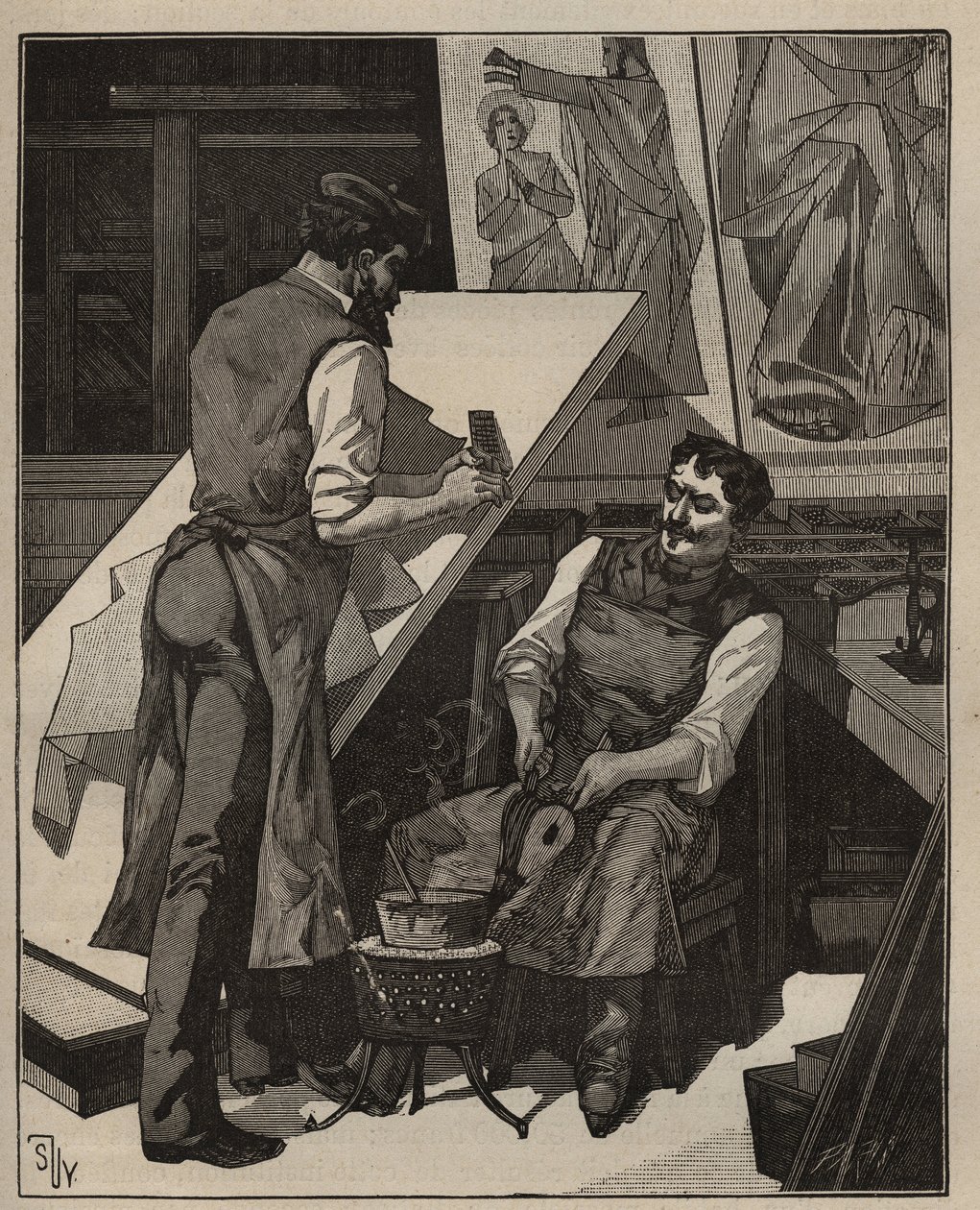 The mosaic: mosaic workshop. Engraving from 1885 in 