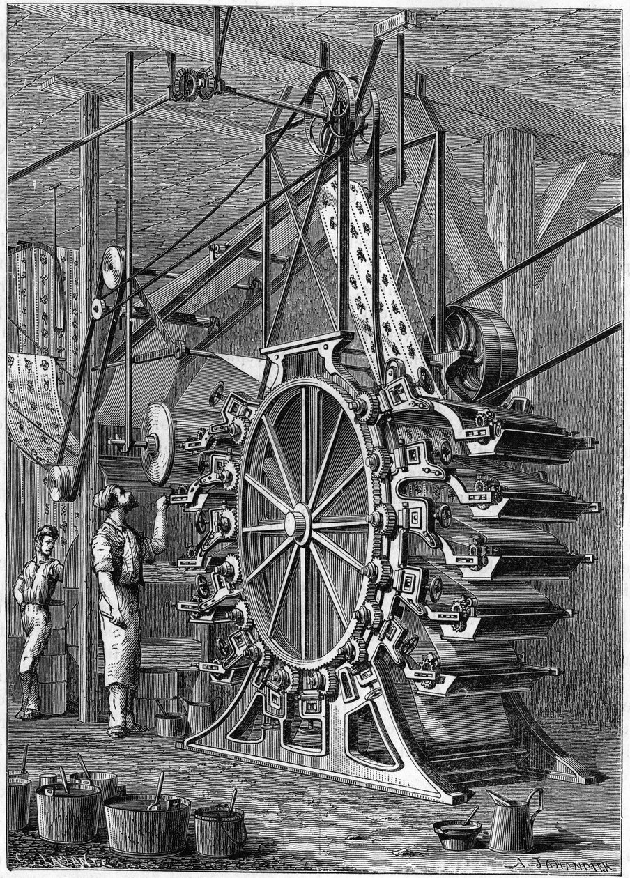 The New Wallpaper Printing Machine. Engraving in the Illustrious Journal 