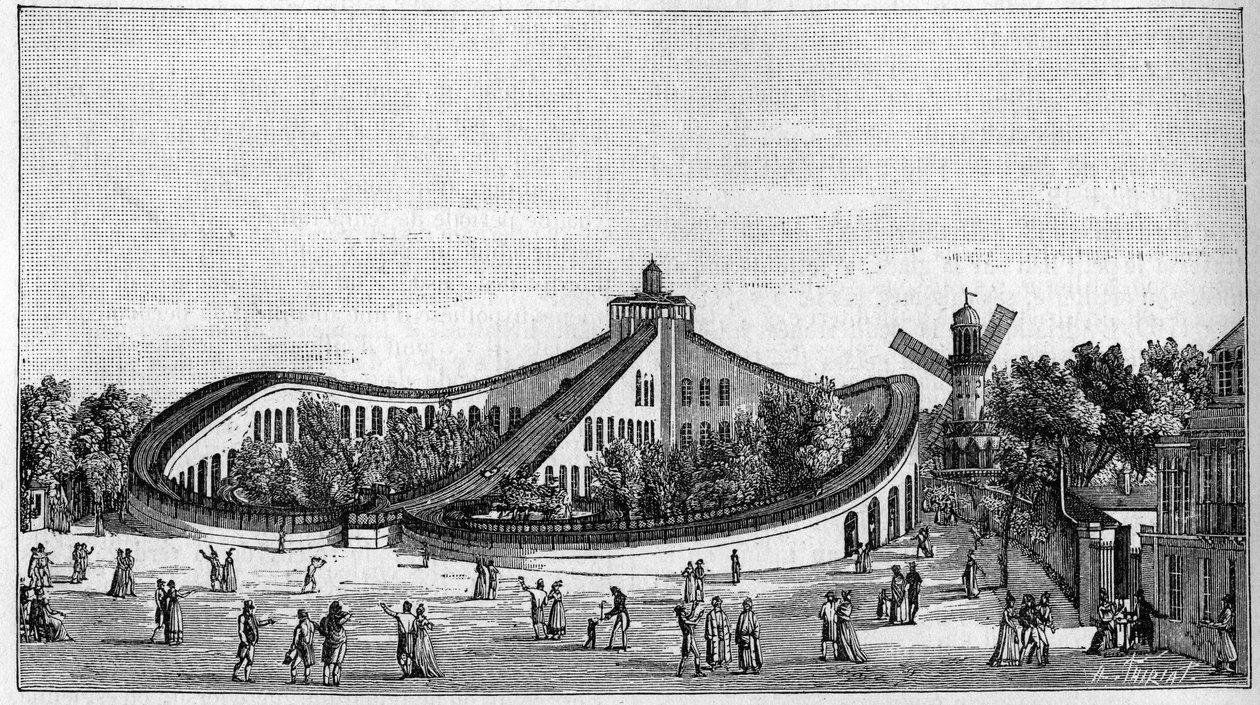 The roller coaster of the Beaujon Garden in Paris in 1821. In 