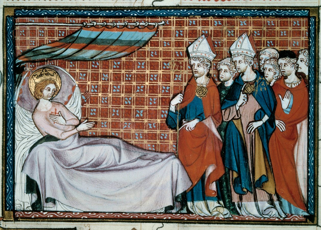 The Sick King of France Saint Louis Addressing His Relatives and the Clergy from the Manuscript Life and Miracles of Saint Louis by William of Saint Pathus by Unknown artist