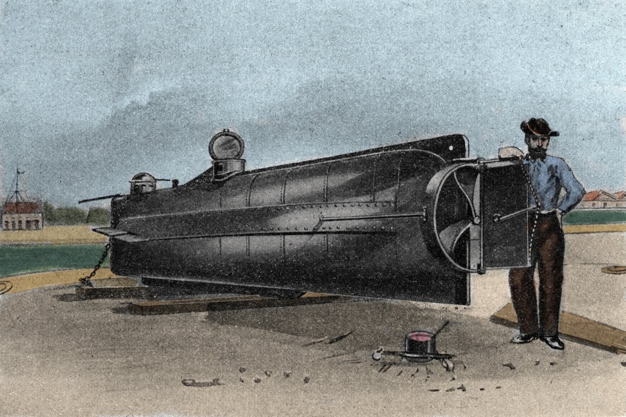 The Submarine CSS H. L. Hunley Used by the Confederate States Navy During the Secession War. 1861-1865. Engraving of the 19th Century by Unknown artist