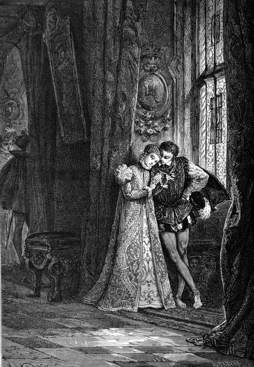 The young fiancés Mary I of Scotland (1542 - 1587) and Francis II (1544 - 1560) liked to set aside themselves in order to confidences. Engraving of the 19th century. by Unknown artist