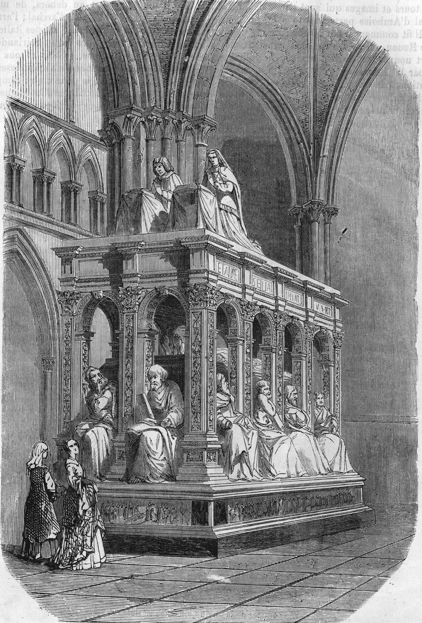 Tomb of Louis XII King of France and Anne of Brittany. Engraving of the 19th century by Unknown artist