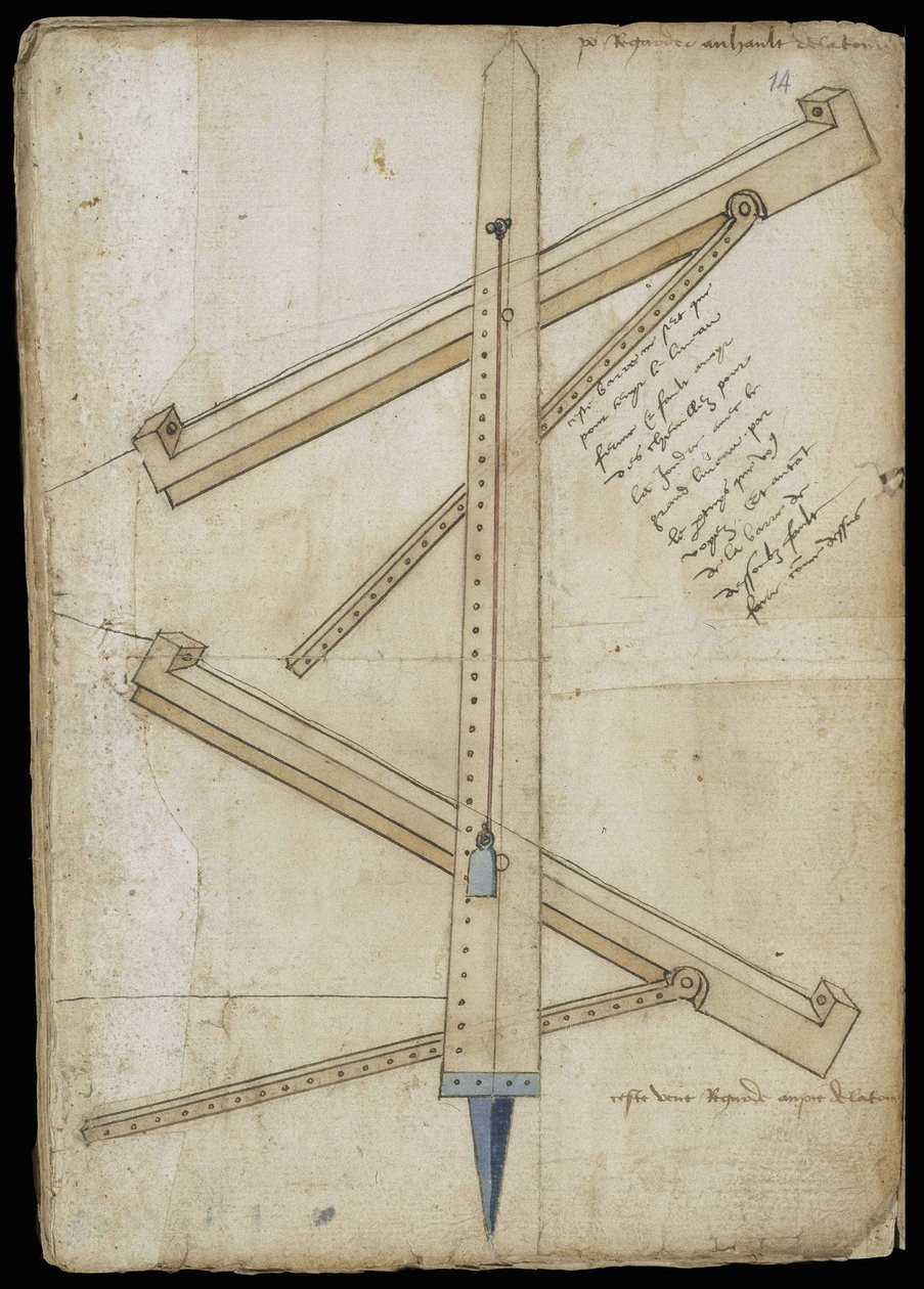 Tower measuring machine - Manuscript: parchment sheet of an engineer