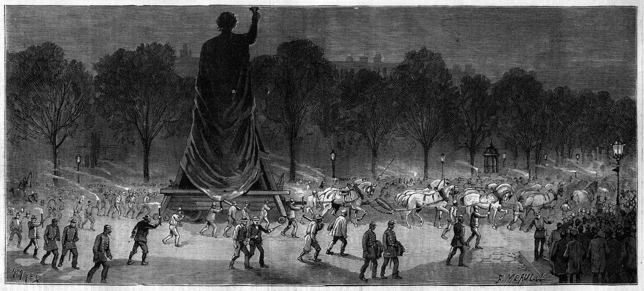 Translation of the statue of the Republique (Marianne in bronze, 9.50 m high), from the workshops of Mr. Thiebaut at the Place de la Republique in Paris in 1883 by Unknown artist