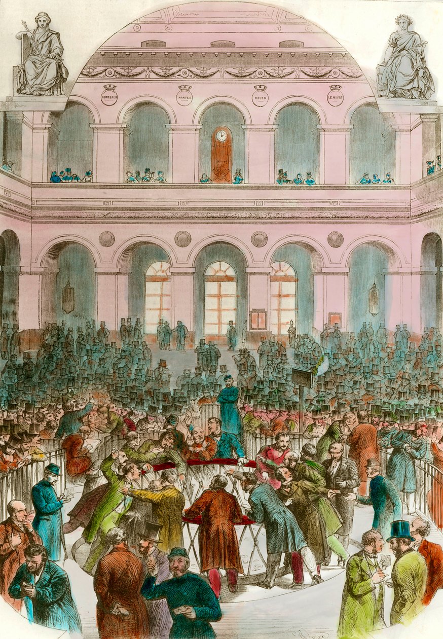 Trash of Exchange Agents at the Bourse de Paris Engraving 1856 by Unknown artist