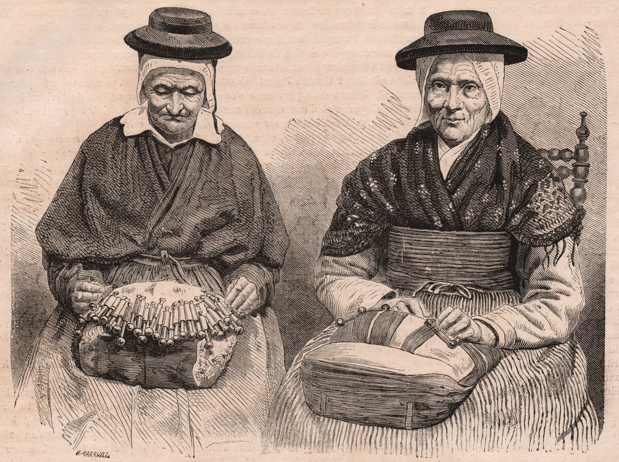 Two Bobbin lace makers in Puy-en-Velay (Haute-Loire) Auvergne, France by Unknown
