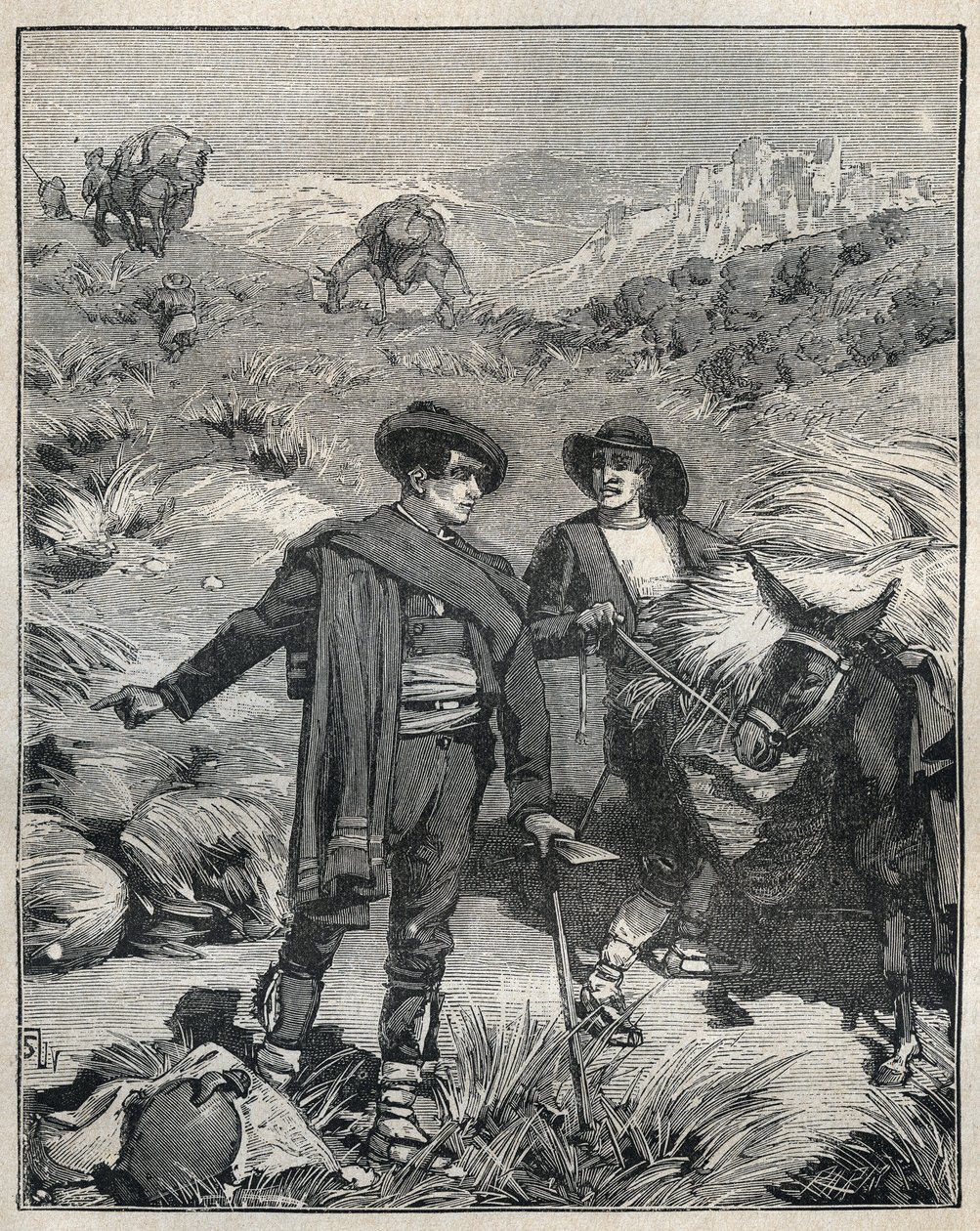 Two peasants from the Sierra Almagrera in Spain discovered the Jaroso silver deposit in 1838. Engraving from 1885 in 