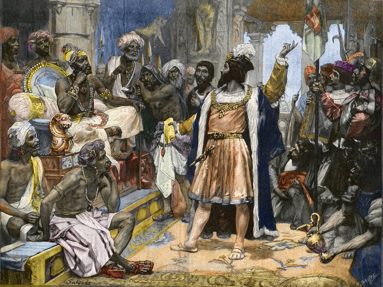 Vasco da Gama Delivers the Letter of King Manuel of Portugal to the Samorim of Calicut - After Painting by Unknown artist