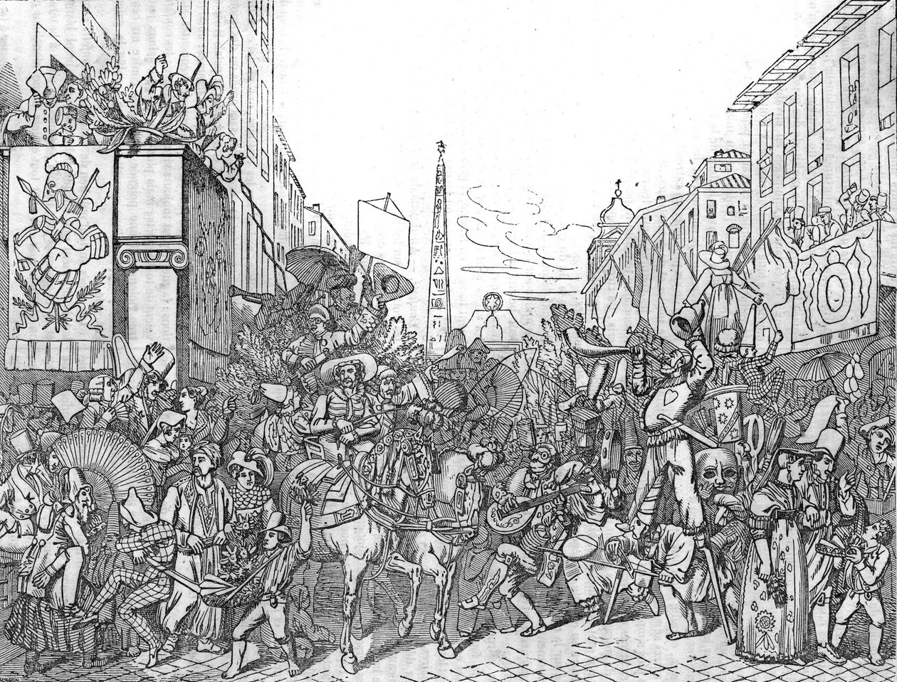 Via del Corso in Rome during the Carnival of 1836. by Unknown artist