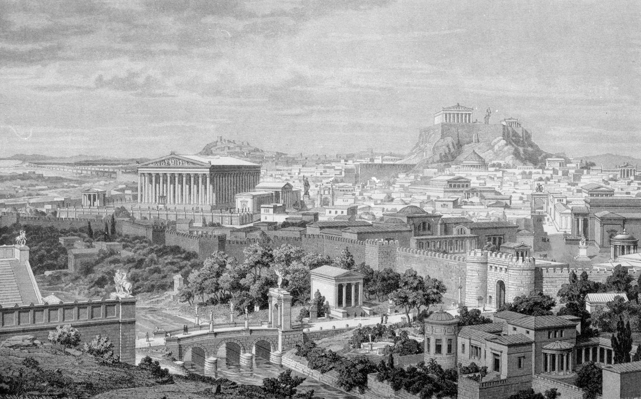 View of Athens, the Temple of Hadrian and the Acropolis by Unknown artist