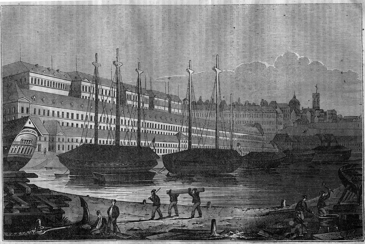 View of the Corderies, the Bagne and the tower of Saint Louis in Brest by Unknown artist