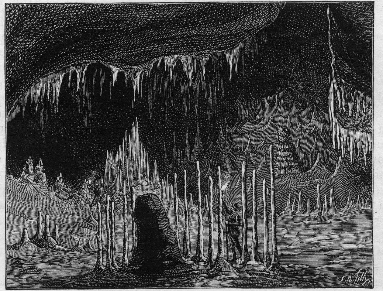 View of the Hall of the Church in the cave of Dargilan (engraving) by Unknown artist