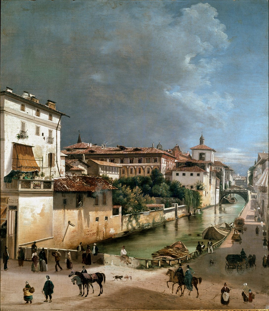 View of the canal between Porta Romana bridge and hospital bridge in Milan by Unknown artist