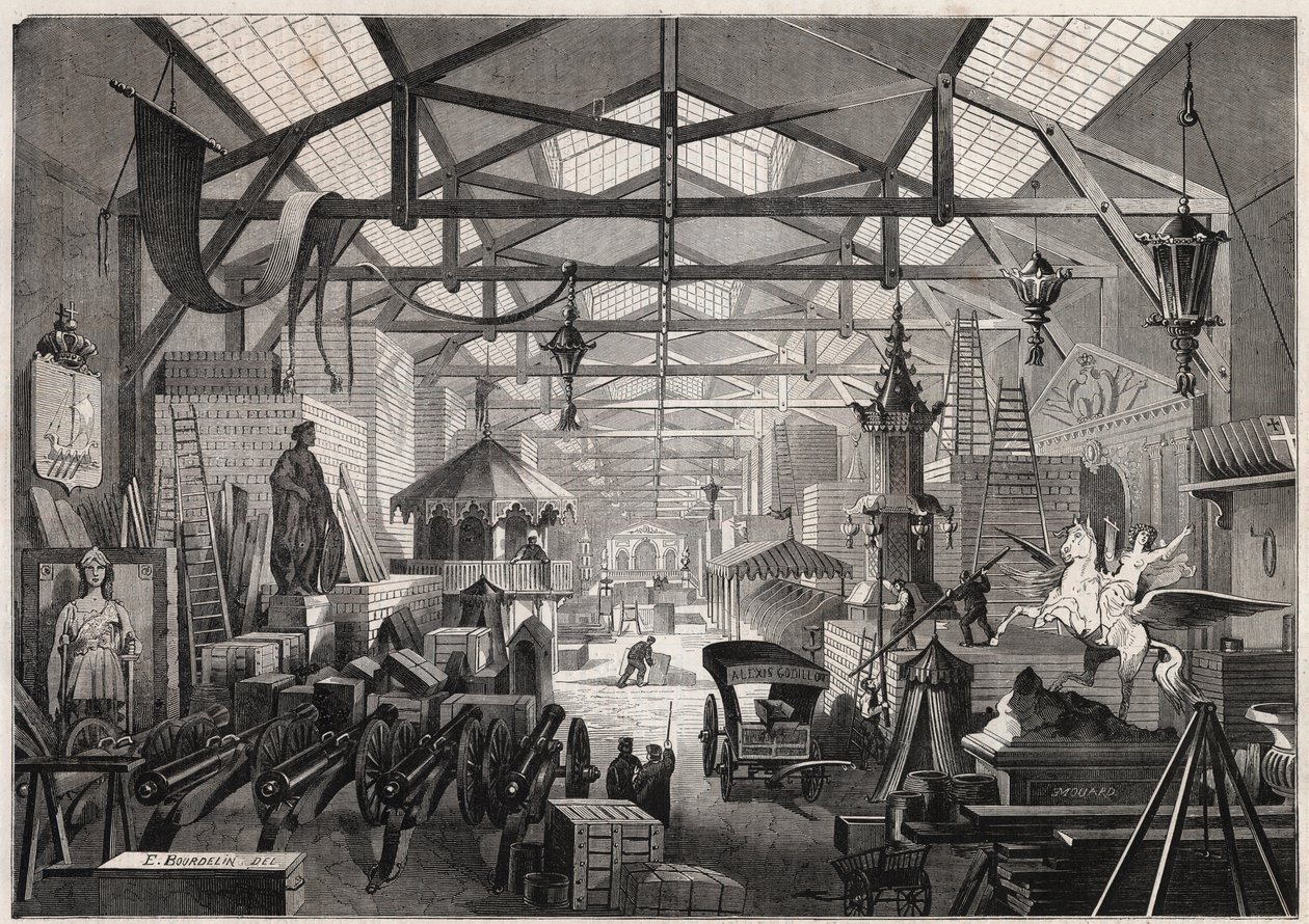 View of the construction workshops of Eugene Delessert, company organizing public parties, avenue Dauphine in Paris - Engraving in 