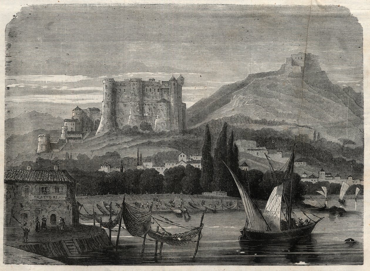 View of the forts of La Spezia in Italy. Engraving in 