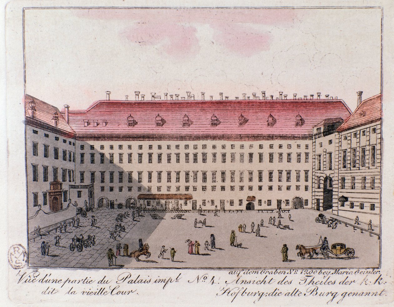 View of the part of the Imperial Palace named the Old Court in Vienna. Austria. Engraving from 1815 Private Collection by Unknown artist