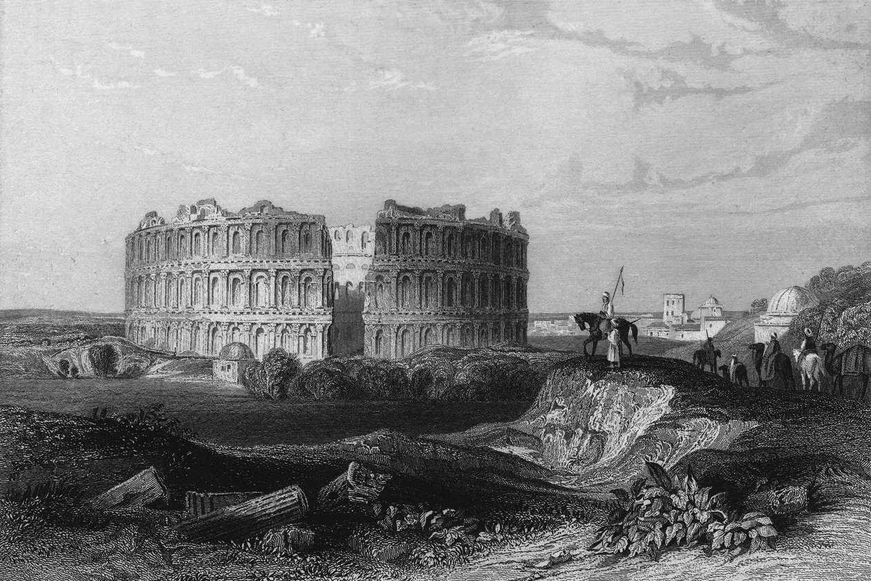 View of the ruins of the amphitheatre of Jemm in Algeria in the 19th century, In 
