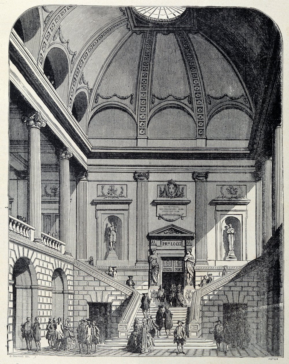 View of the vestibule and staircase of the theatre of Bordeaux under Louis XV - in France and the French through the centuries by Unknown artist