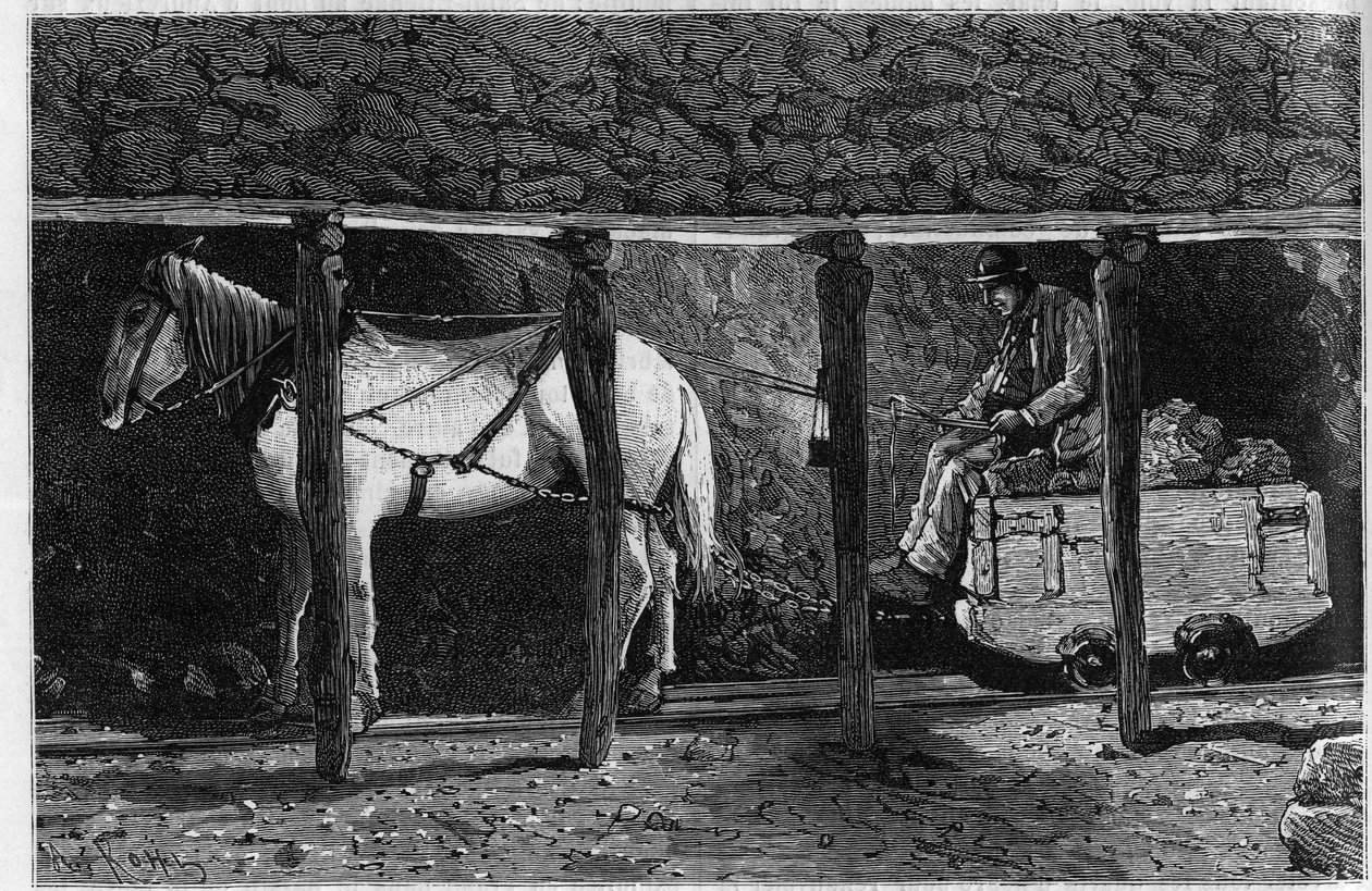 Wagonnet employed in the coal mines in Wales (engraving in 
