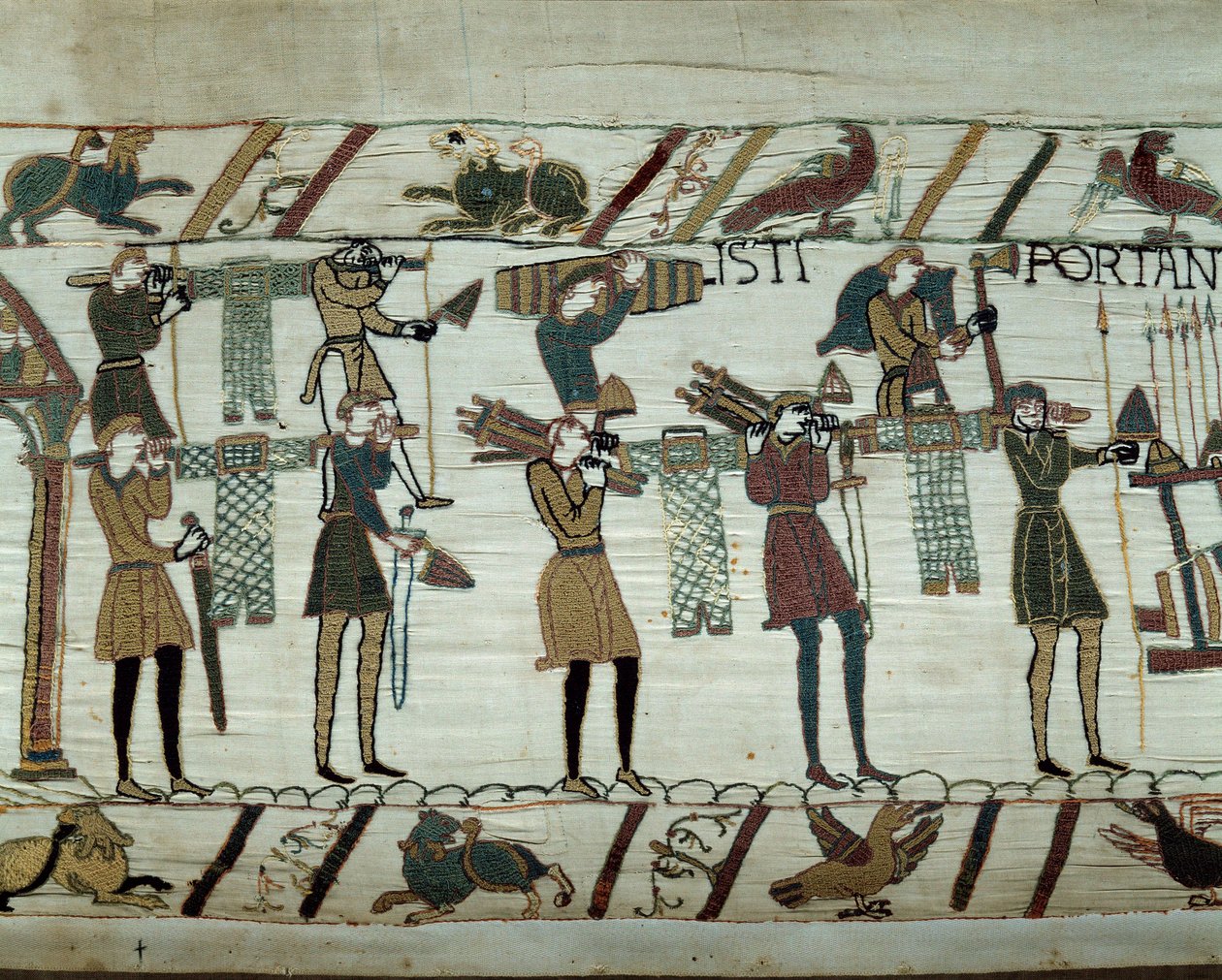 Weapons and wine are brought to the ships during the refuelling for the conquest of England by the fleets of William the Conqueror in 1066 (detail of the Bayeux Tapestry) by Unknown artist