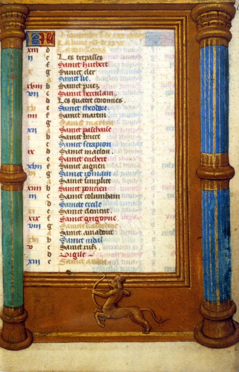 Zodiac Sagittarius and saints of the month of November - Miniature of the Middle Ages by Unknown artist