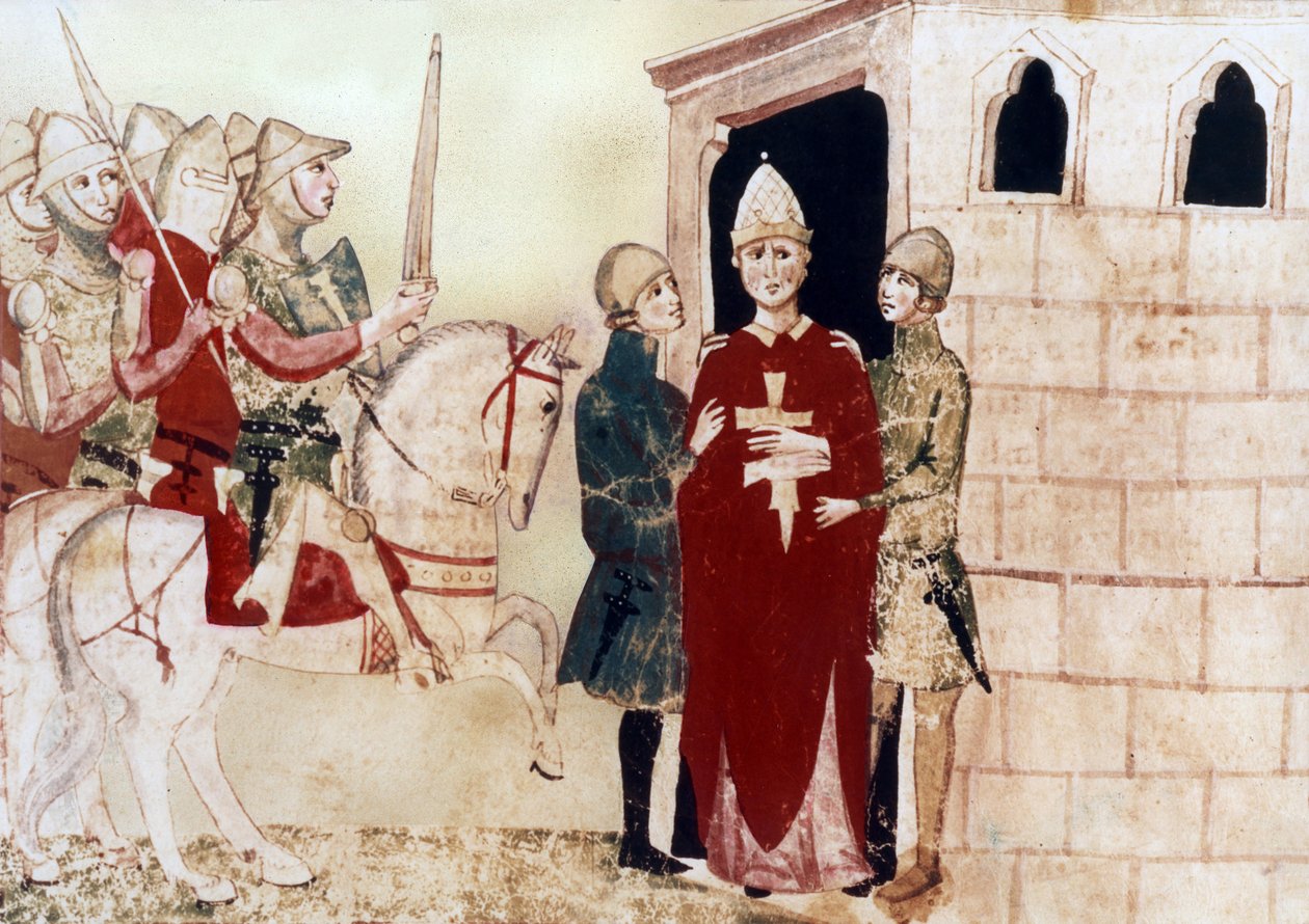 Pope Boniface VIII Prisoner in Anagni in 1303, Illustration from 14th Century Manuscript by Unknown artist