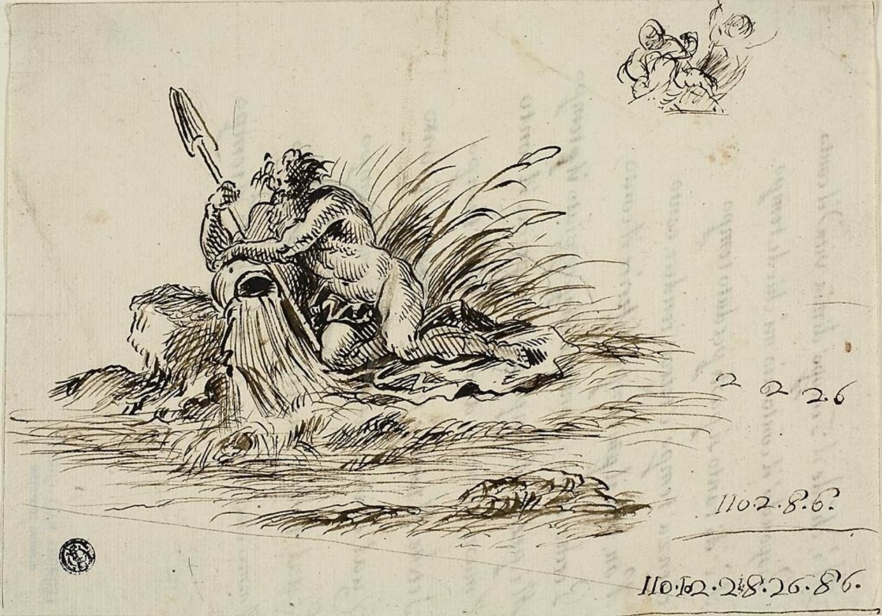 Recto: A River God; verso: a sonnet by Santi Rinaldi by Unknown Florentine