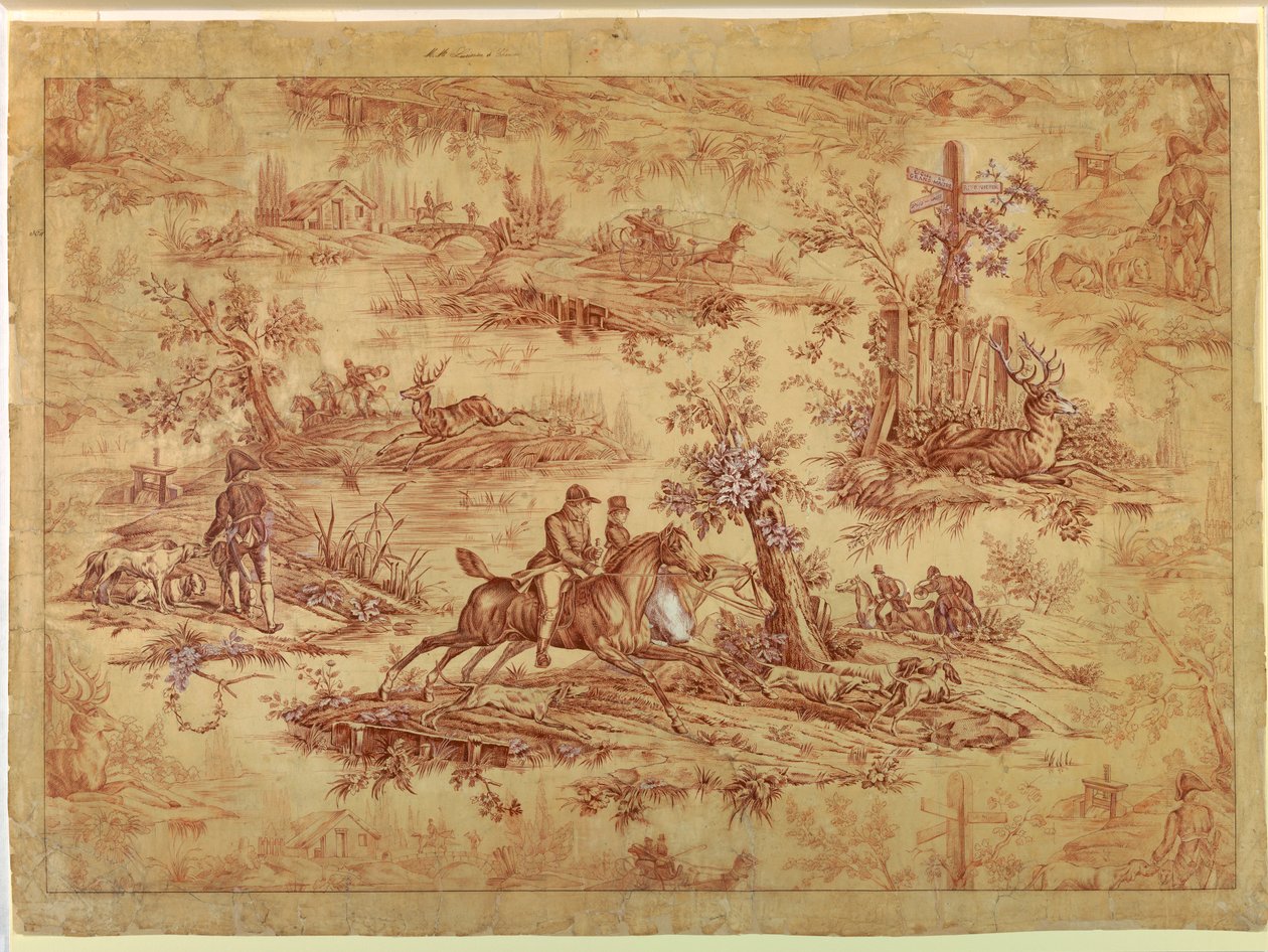 Cartoon for Cotton Printed Textile, La Route de Jouy, after 1815 by Unknown artistUnknown artist