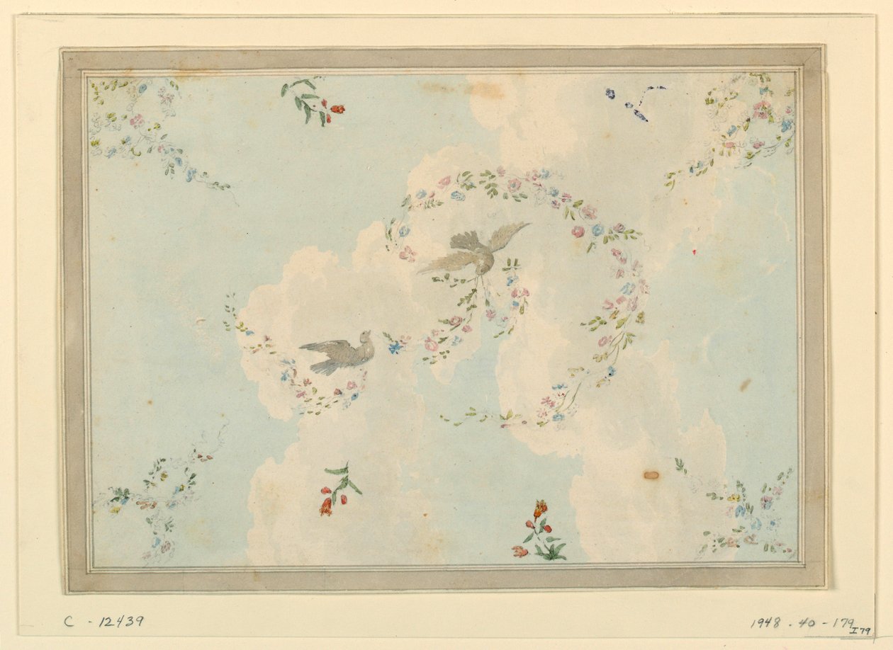 Ceiling Design with Doves and Flower Garlands, possibly for the Entrance Hall, 1815–22 by Unknown artistUnknown artist