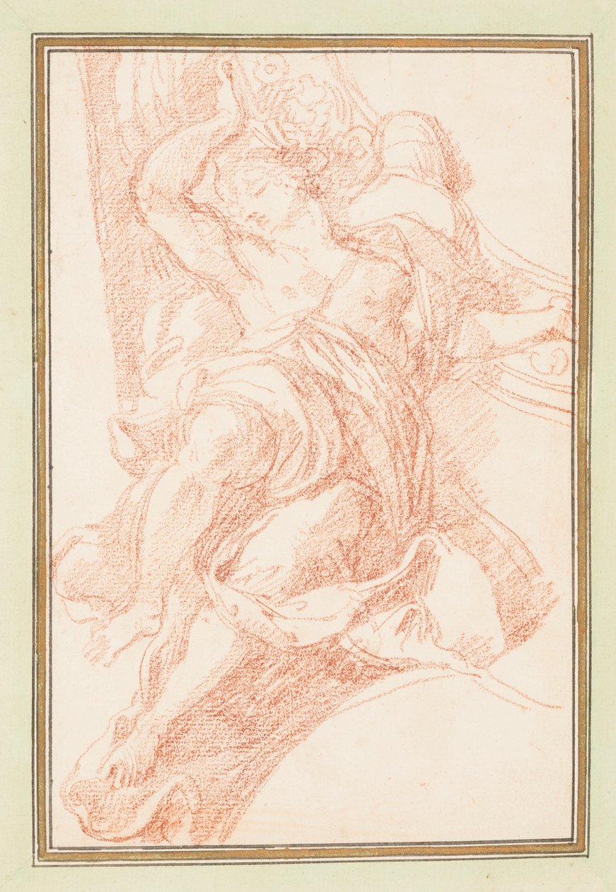 Ceiling detail of figure and decorative motif, ca. 1759–70 by Unknown artistUnknown artist