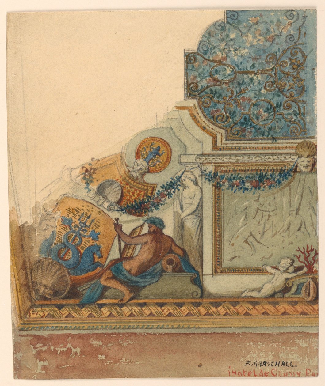 Corner detail of ceiling, Hotel de Cluny, Paris, ca. 1885 by Unknown artistUnknown artist