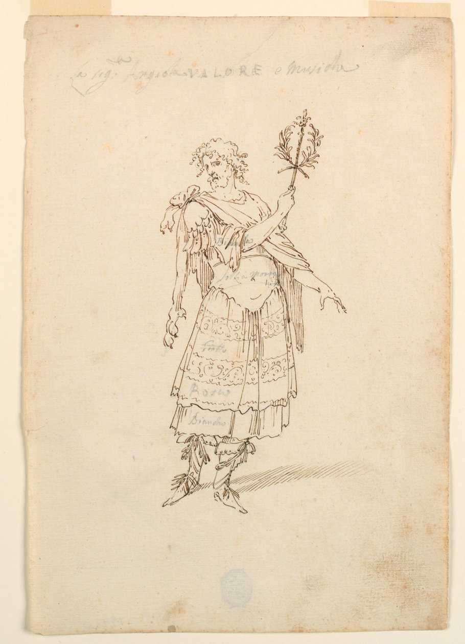 Drawing, Costume Design: Valor and Music for a Ballet, ca. 1720 by Unknown artistUnknown artist